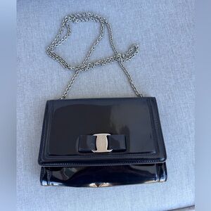 Salvatore Ferragamo Black Patent Leather Crossbody on Chain